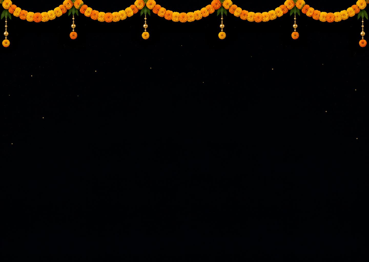 Marigold toran and golden stars above the wedding invitation